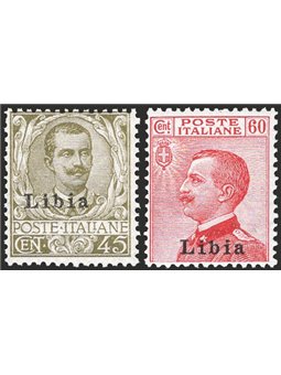 Libya 1917/18 Floral 45 c. olive and Michetti 60 c. carmine overprinted on the 1st type series no. 18/19 CiBaFil Cert. Cat. € 27