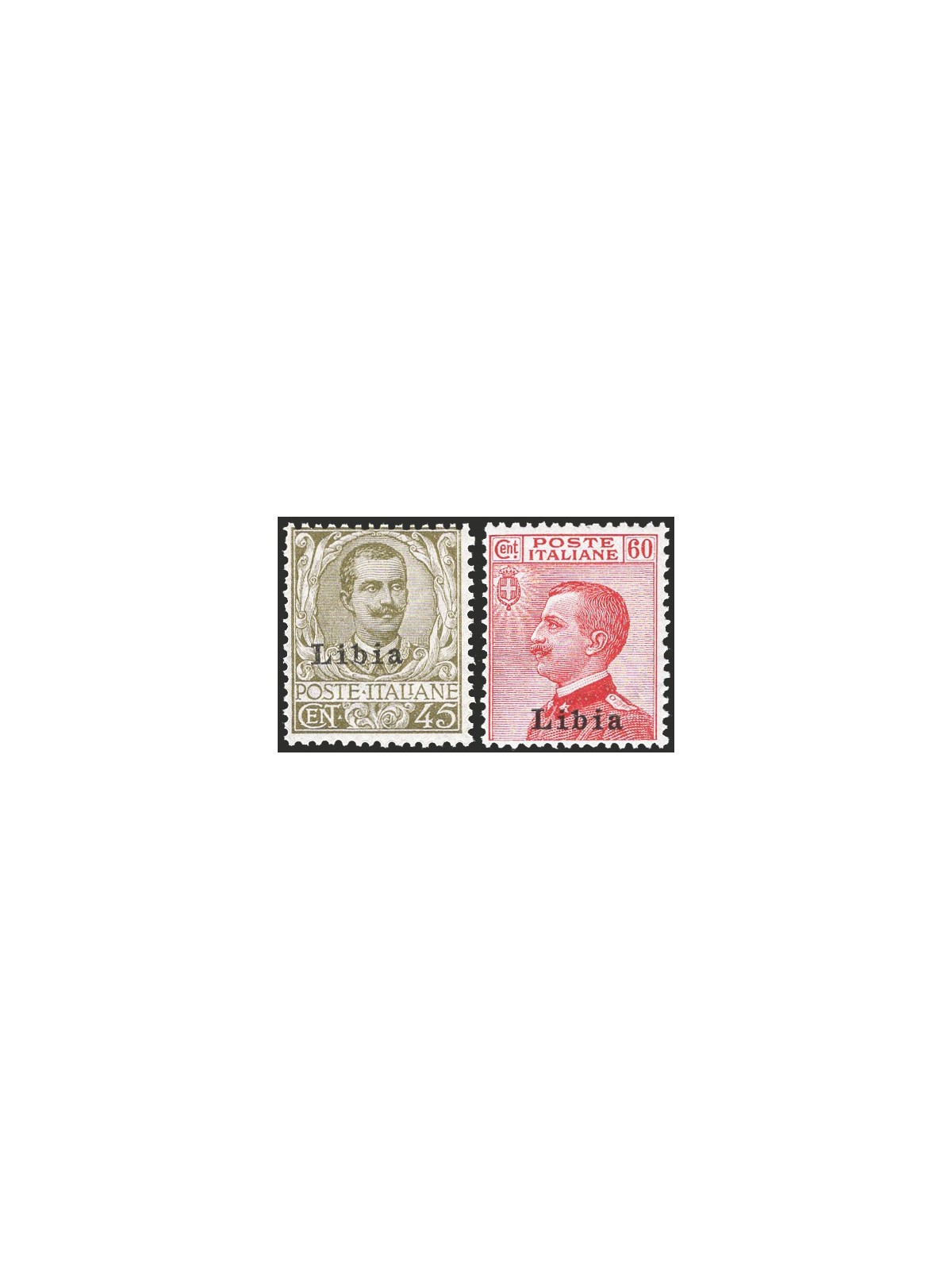 Libya 1917/18 Floral 45 c. olive and Michetti 60 c. carmine overprinted on the 1st type series no. 18/19 CiBaFil Cert. Cat. € 27