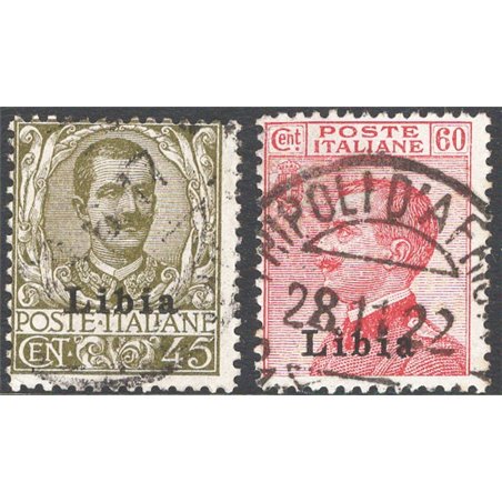 Libya 1917/18 ‘Libya’ overprint 45 c. and 60 c. series no. 18/ 19 Cat. € 100 (U)