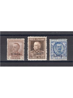 Libia 1928/29 Soprast. serie n° 78/80 con ottima centratura Cert. Biondi Cat. € 1.200 (**)