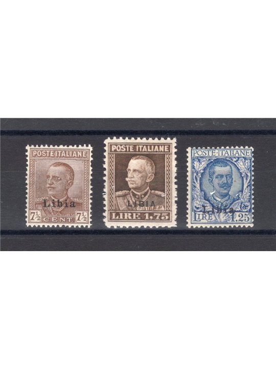 Libya 1928/29 Overprint series no. 78/80 with excellent centring Biondi Certificate Cat. €1,200 (**)