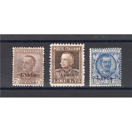 Libya 1928/29 Overprint series no. 78/80 with excellent centring Biondi Certificate Cat. €1,200 (**)