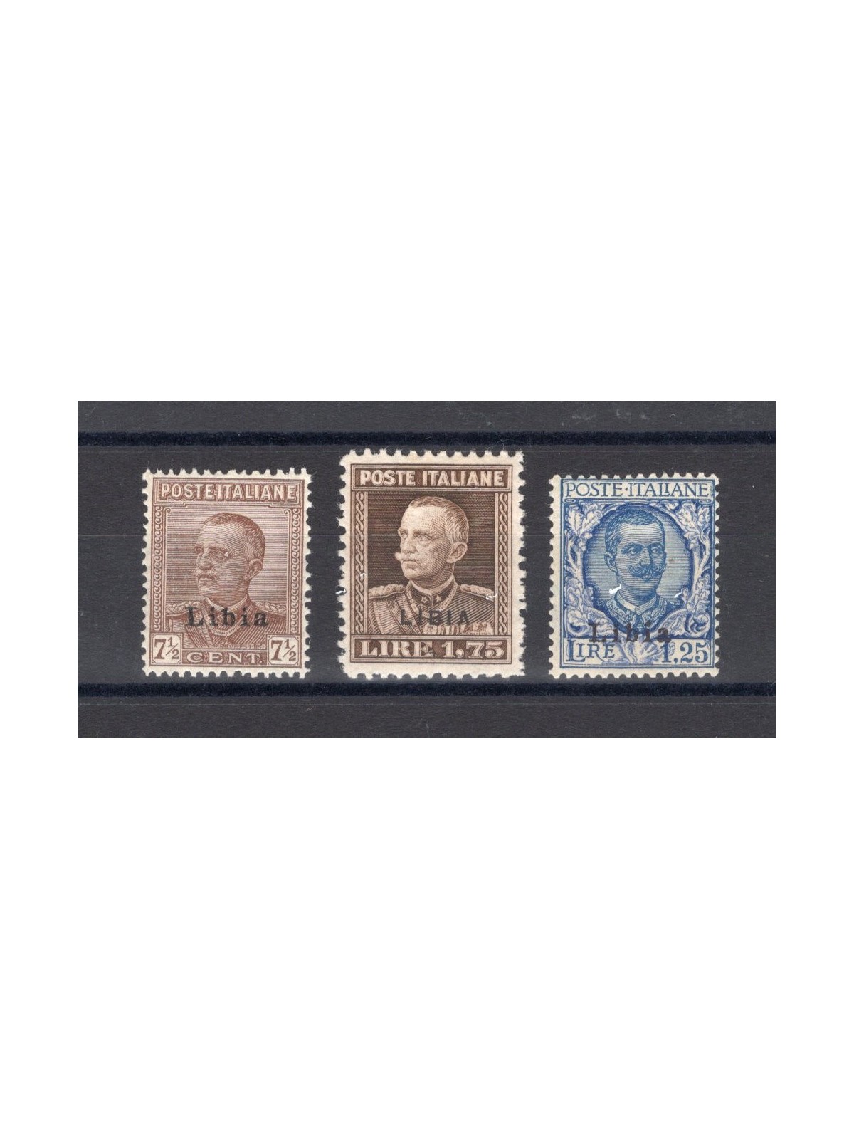 Libia 1928/29 Soprast. serie n° 78/80 con ottima centratura Cert. Biondi Cat. € 1.200 (**)