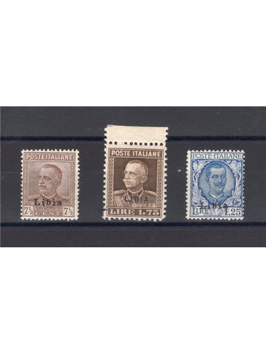 Libia 1928/29 Soprast. serie n° 78/80 Cert. Biondi Cat. € 600 (**)