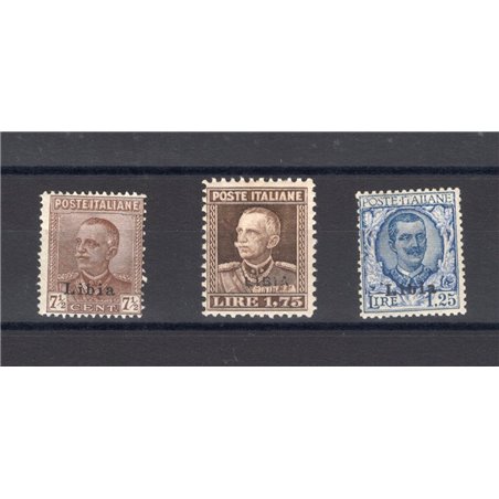 Libya 1928/29 Overprint series nos. 78/80 with excellent centring Biondi Certificate Cat. €480 (*)