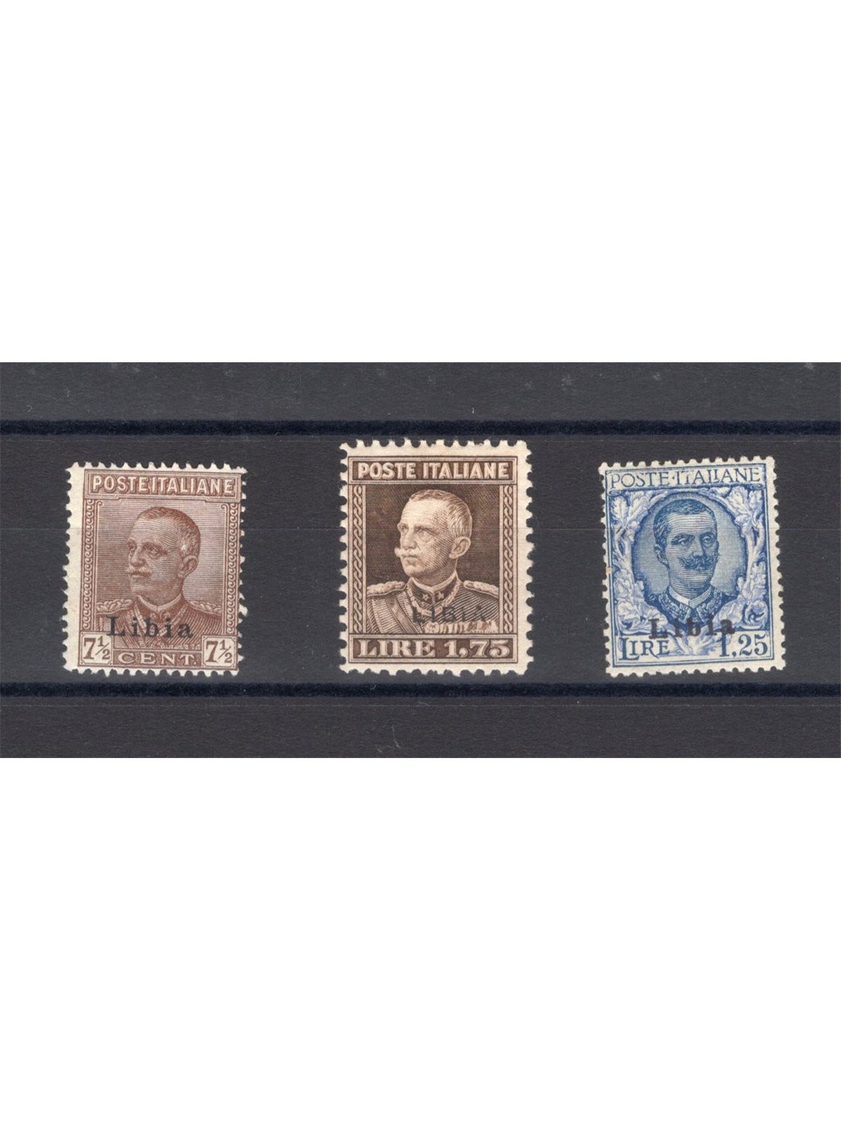 Libya 1928/29 Overprint series nos. 78/80 with excellent centring Biondi Certificate Cat. €480 (*)