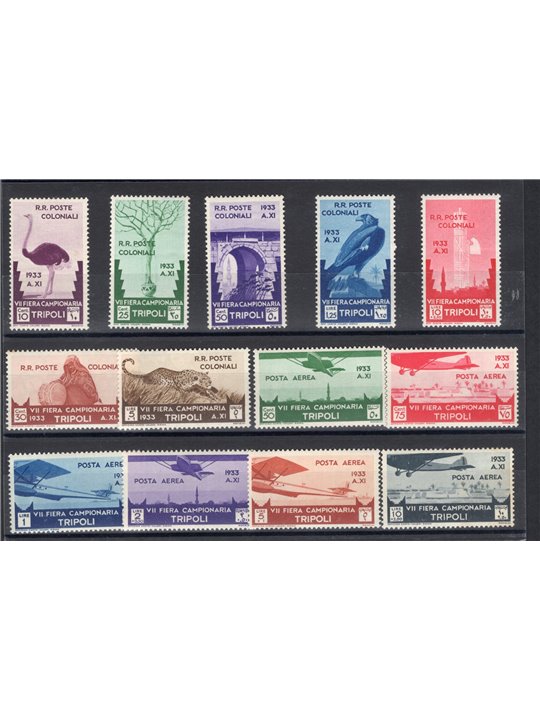 Libya 1933 7th Tripoli Fair series no. 118/24 + P.A. 8/13 Cert. Biondi Cat. € 3,125 (**)