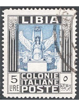 Libia 1940 Pittorica 5 £ nero e azzurro dent. 14 senza filigrana n° 163 Cert. CiBaFil Cat. € 325 (U)