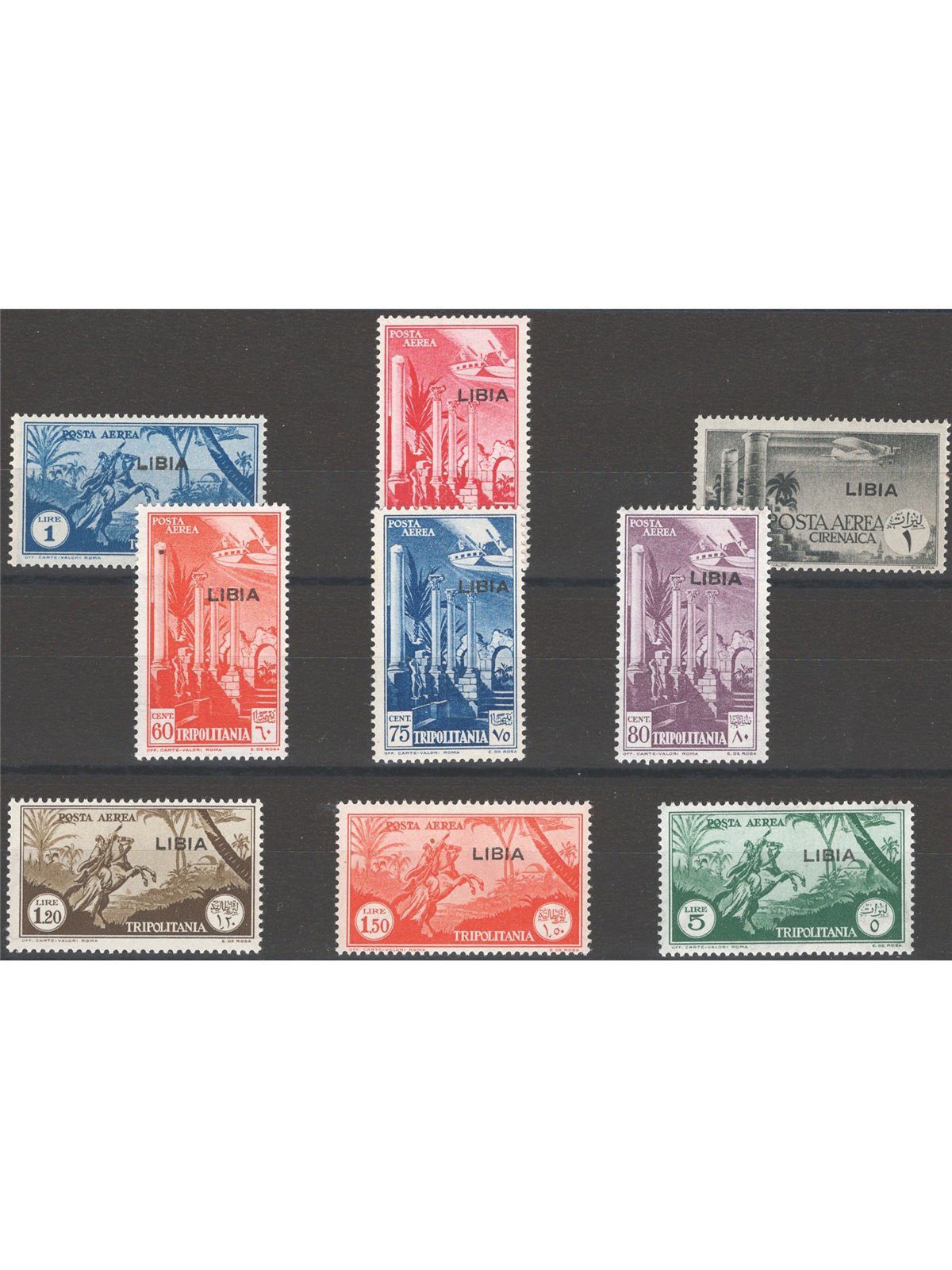 Libia 1937/41 P.A. Soggetti africani le tre emissioni di posta aerea n° 28/29 + 46/51 + 52 Cat. € 110 (**)