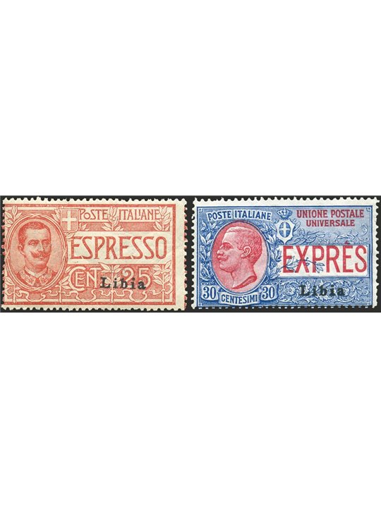 Libia 1915 Espressi soprast. 1° tipo serie n° 1/2 Cert. Biondi Cat. € 500 (**)