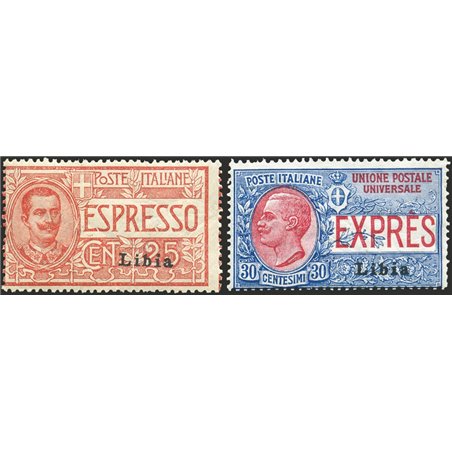 Libia 1915 Espressi soprast. 1° tipo serie n° 1/2 Cert. Biondi Cat. € 500 (**)
