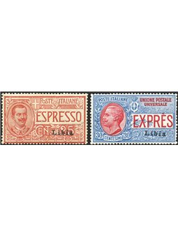 Libya 1915 Express overprint 1st type series no. 1/2 with excellent centring Biondi certificate Cat. €1,000 (**)