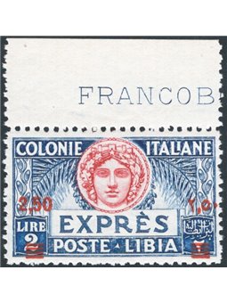 Libia 1933 Espresso 2,50 su 2,00 £ dent. 11 ottimamente centrato n° 13 Cert. Biondi Cat. € 2.000 (**)
