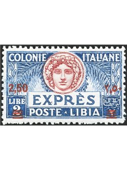 Libia 1933 Espressi 2,50 £ su 2 azzurro dent. 11 n° 13 Cert. Biondi Cat. € 1.000 (**)