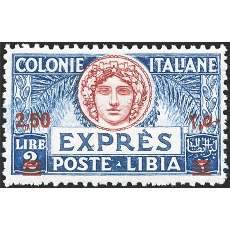 Libya 1933 Express 2.50 £ on 2 light blue perforation 11 no. 13 Biondi Certificate Cat. € 1,000 (**)