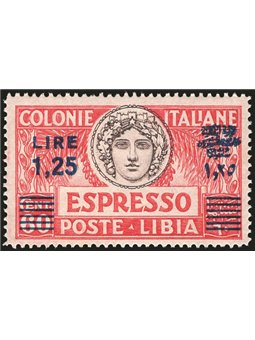 Libya 1936 Turrita Express 1.25 £ on 60 c. carmine and brown perforation 14 no. 17 with excellent centring Cat. € 170 (**)