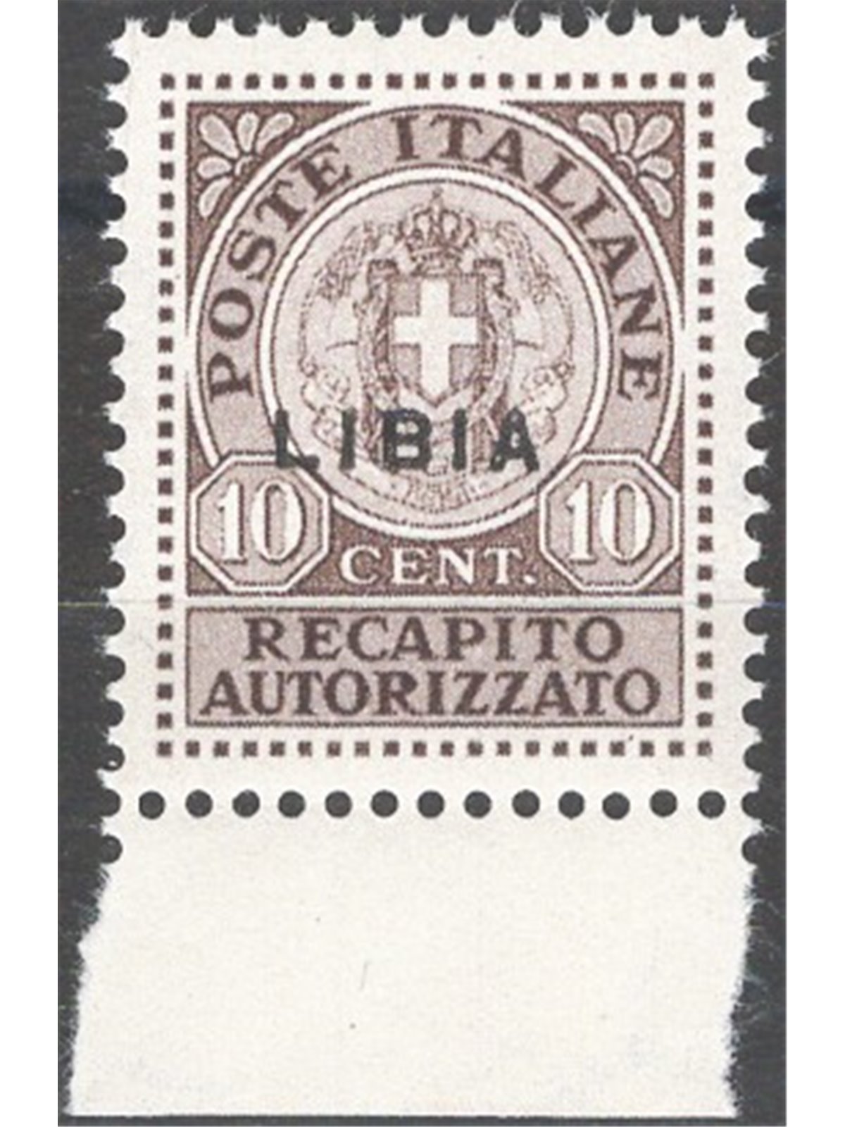 Libya 1929 Authorised Delivery 10 c. brown overprint no. 3. Signed ‘Chia’ Cat. € 50 (**)