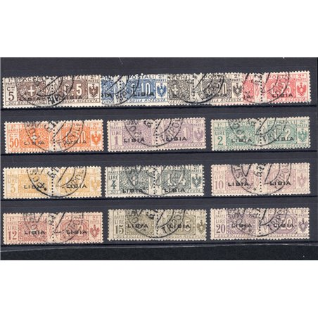 Libia 1915/24 Pacchi postali nodo di Savoia soprast. serie n° 1/13 con annulli originali filatelici di Tripoli Cert. CiBaFil Cat