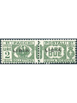 Libya 1937 Postal parcels with bundle in centre 2 £ green with overprint in centre no. 20b. Signed AD ED. Certified by Biondi. C