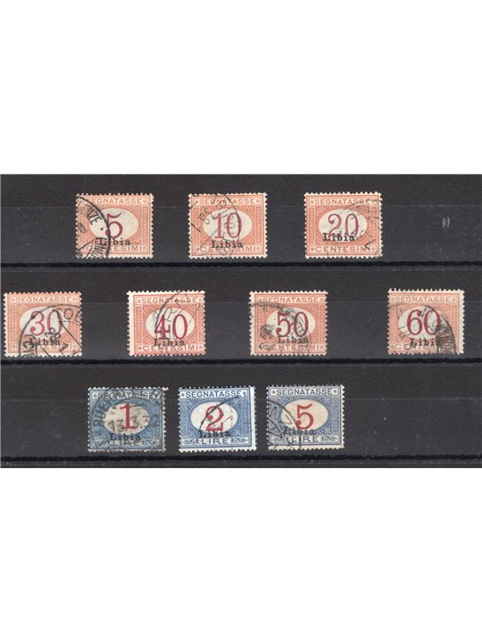 Libia 1915 Segnatasse soprast. serie n° 1/10 Cert. Biondi Cat. € 700 (U)
