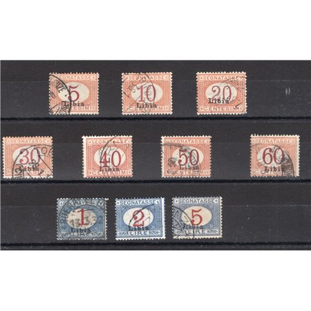 Libia 1915 Segnatasse soprast. serie n° 1/10 Cert. Biondi Cat. € 700 (U)