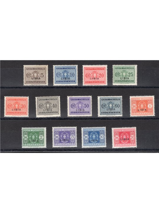 Libia 1934 Segnatasse soprast. serie n° 12/24 Cert. CiBaFil Cat. € 900 (**)
