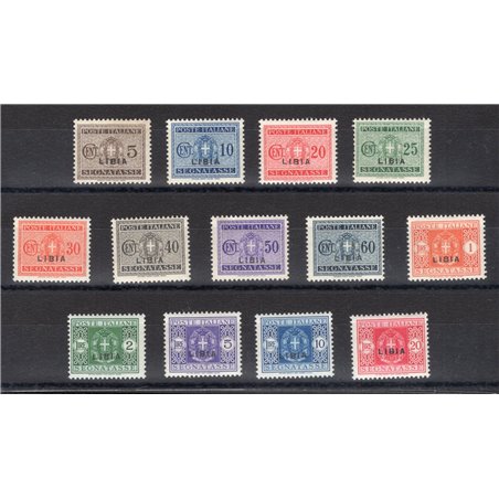 Libia 1934 Segnatasse soprast. serie n° 12/24 Cert. CiBaFil Cat. € 900 (**)