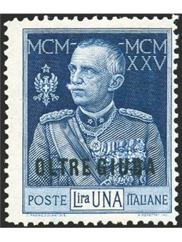Oltre Giuba 1925 Giubileo 1 £ con dent. 13½ n° 22 Cert. Biondi Cat. € 3.250 (**)