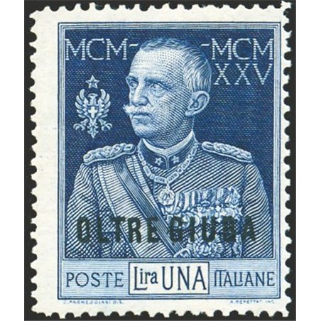 Oltre Giuba 1925 Jubilee 1 £ with 13½ perforation no. 22 Biondi certificate Cat. € 3,250 (**)