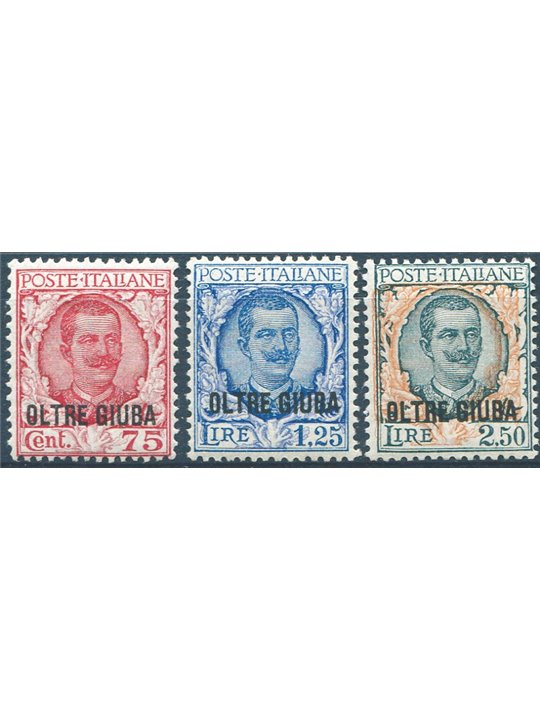 Oltre Giuba 1926 Floral overprint series no. 42/44 with excellent centring Cert. Biondi Cat. €2,500 (**)