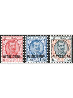 Oltre Giuba 1926 Floreale soprast. serie n° 42/44 con ottima centratura Cert. CiBaFil Cat. € 1.000 (*)
