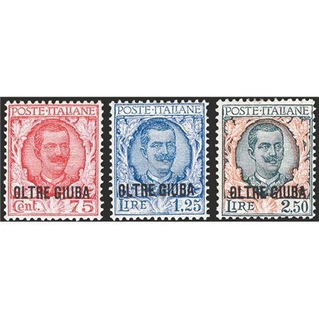 Oltre Giuba 1926 Floral overprint series no. 42/44 with excellent centring. CiBaFil Cert. Cat. €1,000 (*)