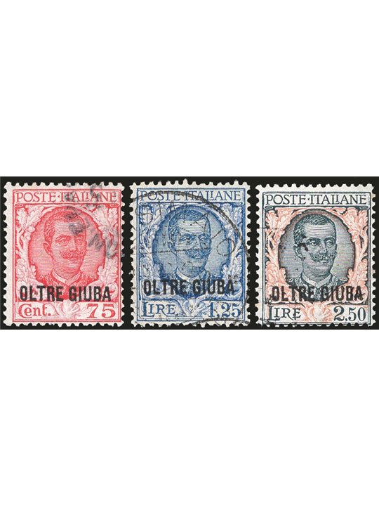 Oltre Giuba 1926 Floreale soprast. serie n° 42/44 Cert. CiBaFil Cat. € 800 (U)