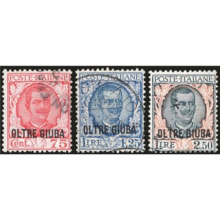 Oltre Giuba 1926 Floral overprint series no. 42/44 CiBaFil certificate Cat. €800 (U)