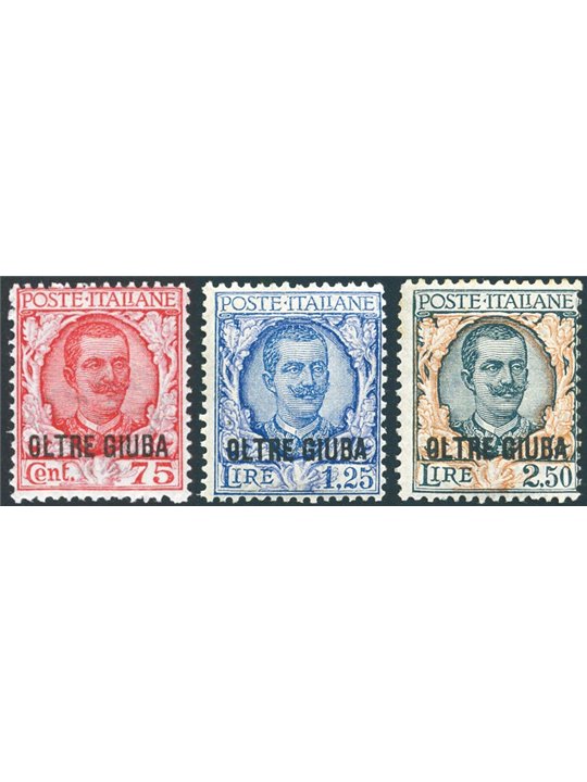Oltre Giuba 1926 Floral overprint series no. 42/44 certificate Biondi Cat. €1,250 (**)