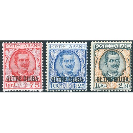 Oltre Giuba 1926 Floreale soprast. serie n° 42/44 Cert. Biondi Cat. € 1.250 (**)