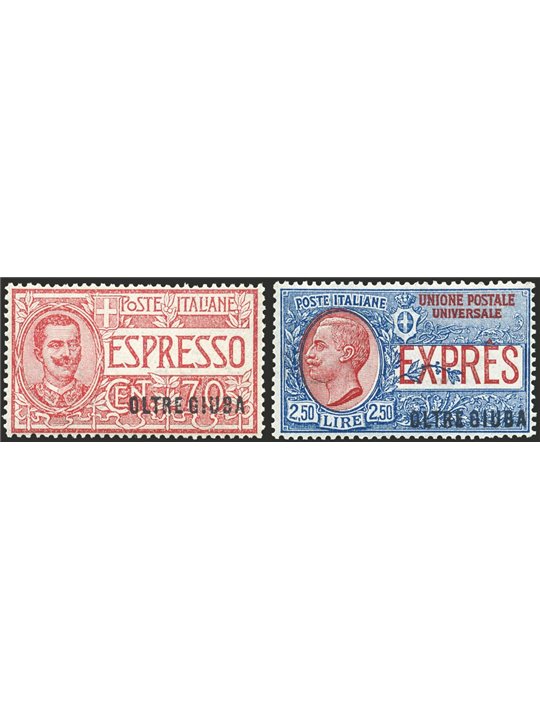 Oltre Giuba 1926 ‘Espressi’ overprint series no. 1/2 excellent centring Biondi certificate Cat. €900 (**)
