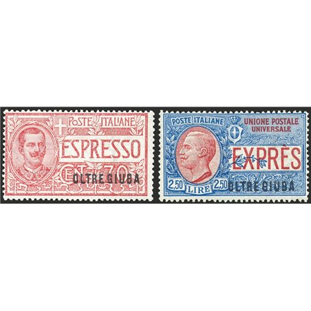 Oltre Giuba 1926 ‘Espressi’ overprint series no. 1/2 certified by Biondi Cat. €450 (**)