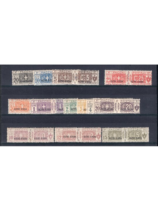Oltre Giuba 1925 Pacchi postali soprast. serie n° 1/13 Cert. Biondi Cat. € 3.000 (**)