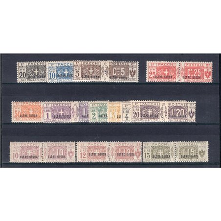 Oltre Giuba 1925 Pacchi postali soprast. serie n° 1/13 Cert. Biondi Cat. € 3.000 (**)