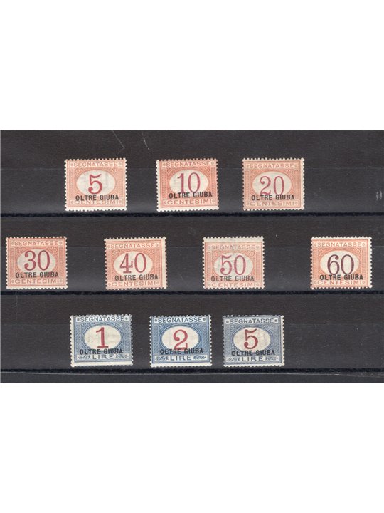 Oltre Giuba 1925 Segnatasse soprast. serie n° 1/10 Cert. CiBaFil Cat. € 1.300 (*)