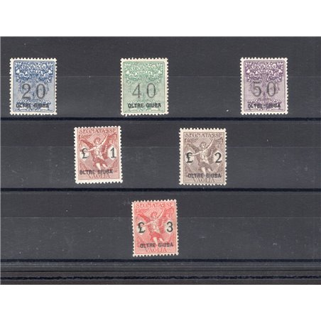 Oltre Giuba 1925 Segnatasse vaglia soprast. serie n° 1/6 con ottima centratura Cert. Biondi Cat. € 3.600 (**)