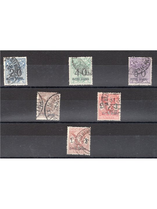 Oltre Giuba 1925 Overprinted money order stamp series no. 1/6 certified by Biondi Cat. €2,500 (U)