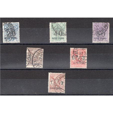 Oltre Giuba 1925 Overprinted money order stamp series no. 1/6 certified by Biondi Cat. €2,500 (U)