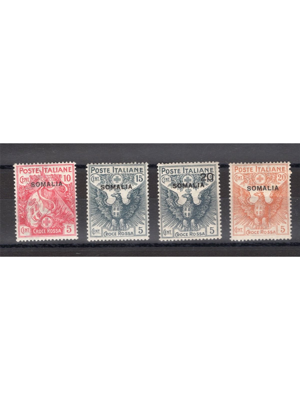 Somalia 1916 Croce Rossa serie n° 19/22 Cert. CiBaFil Cat. € 500 (*)