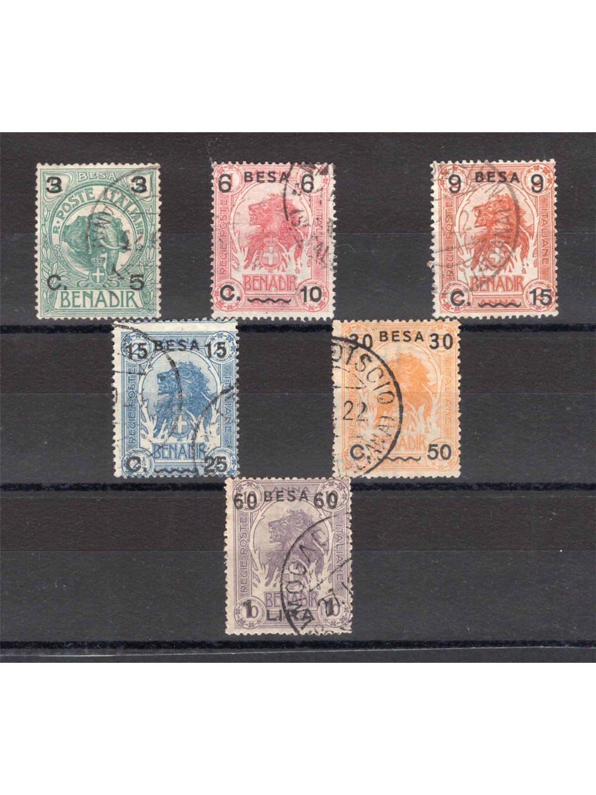 Somalia 1922 Soprast. serie n° 24/29 Cert. CiBaFil Cat. € 275 (U)