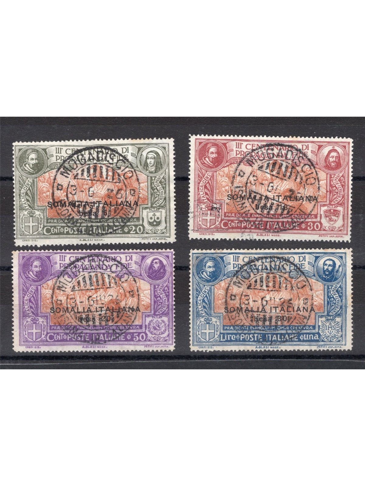 Somalia 1923 Propaganda Fide serie n° 45/48 Cert. CiBaFil Cat. € 350 (U)