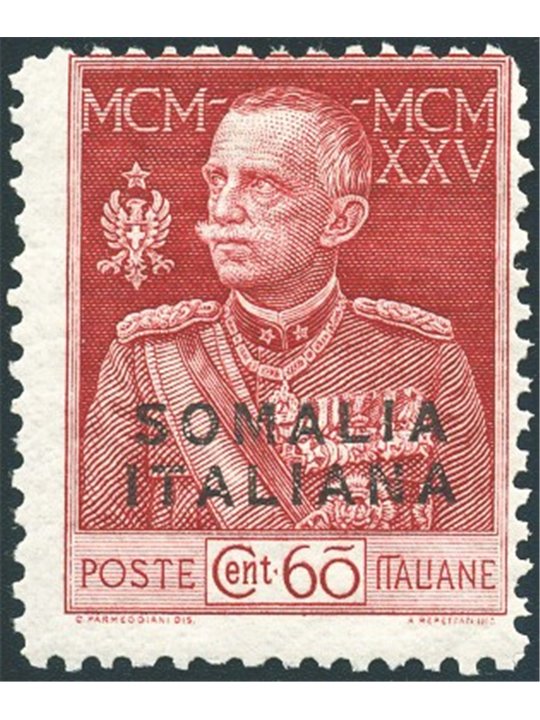 Somalia 1925 Giubileo 60 c. carminio dent. 11 n° 67 Cert. Biondi Cat. € 900 (**)