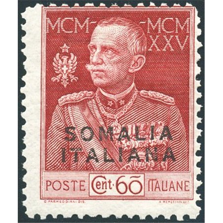Somalia 1925 Giubileo 60 c. carminio dent. 11 n° 67 Cert. Biondi Cat. € 900 (**)