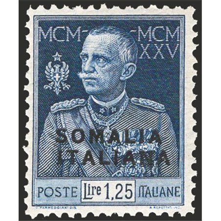 Somalia 1926 King’s Jubilee 1.25 £ light blue perforation 11 no. 69 signed AD ED Apicella Certificate Cat. €4,500 (**)
